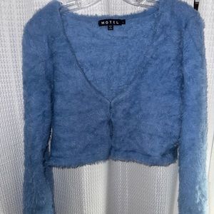 Motel Rocks Blue Fuzzy Crop Sweater